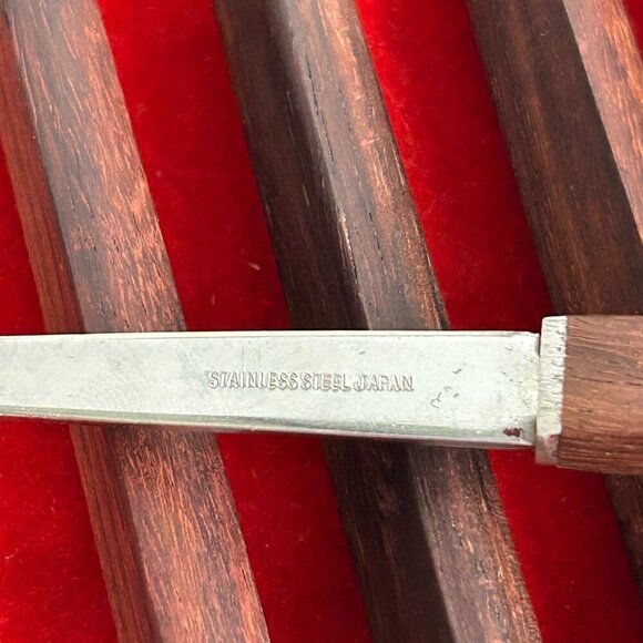 Set of 6 Teak Wood Handle Fondue Forks 12" Japan MCM Bar BBQ Smores 1960s - Picture 7 of 10